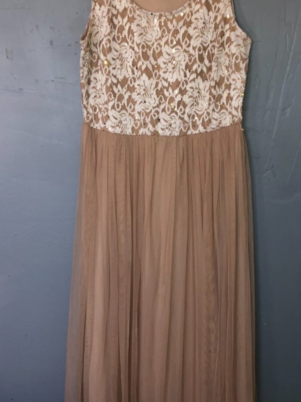 Candalite Women’s Ivory Long Lace Prom Dress & Matching Open Lace Cardigan Large